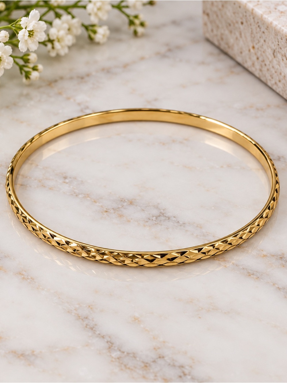 Gold Textured Women's Bangle Bracelet